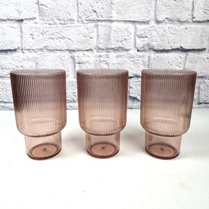 Set Of 3 West Elm AARON PROBYN Fluted Ribbed Acrylic Modern Drink Tumblers PINK